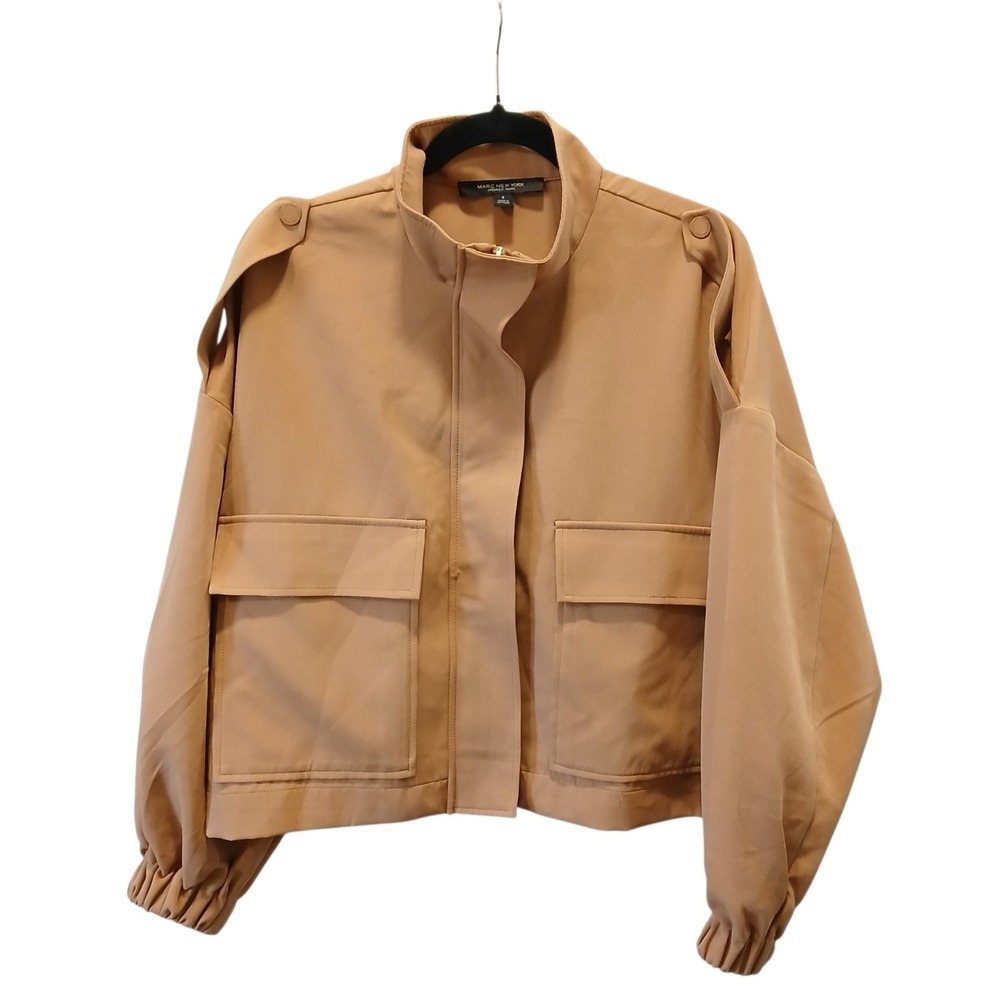 Marc New York Andrew Marc Jacket Small Women Tan Cropped Utility Bomber Strap